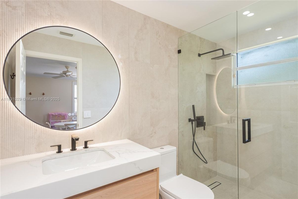 Bathroom, Glass Shower, Interior, Recessed Lighting