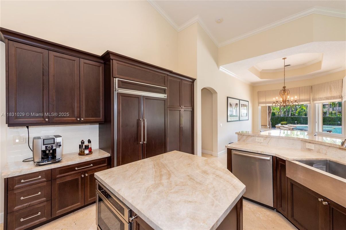 Chandelier, Interior, Kitchen, Pendant Lights, Recessed Lighting, Stainless Steel Appliances