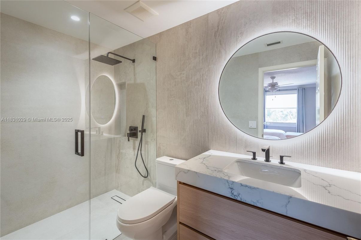 Bathroom, Glass Shower, Interior, Recessed Lighting