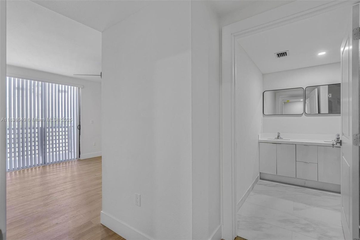 Bathroom, Interior, Marble, Recessed Lighting, Wood Texture Flooring