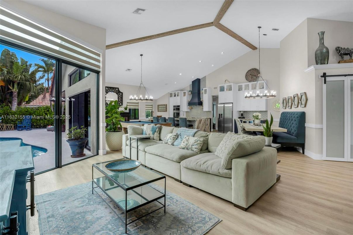 Interior, Kitchen, Living room, Pendant Lights, Recessed Lighting, Stainless Steel Appliances, Wood Texture Flooring
