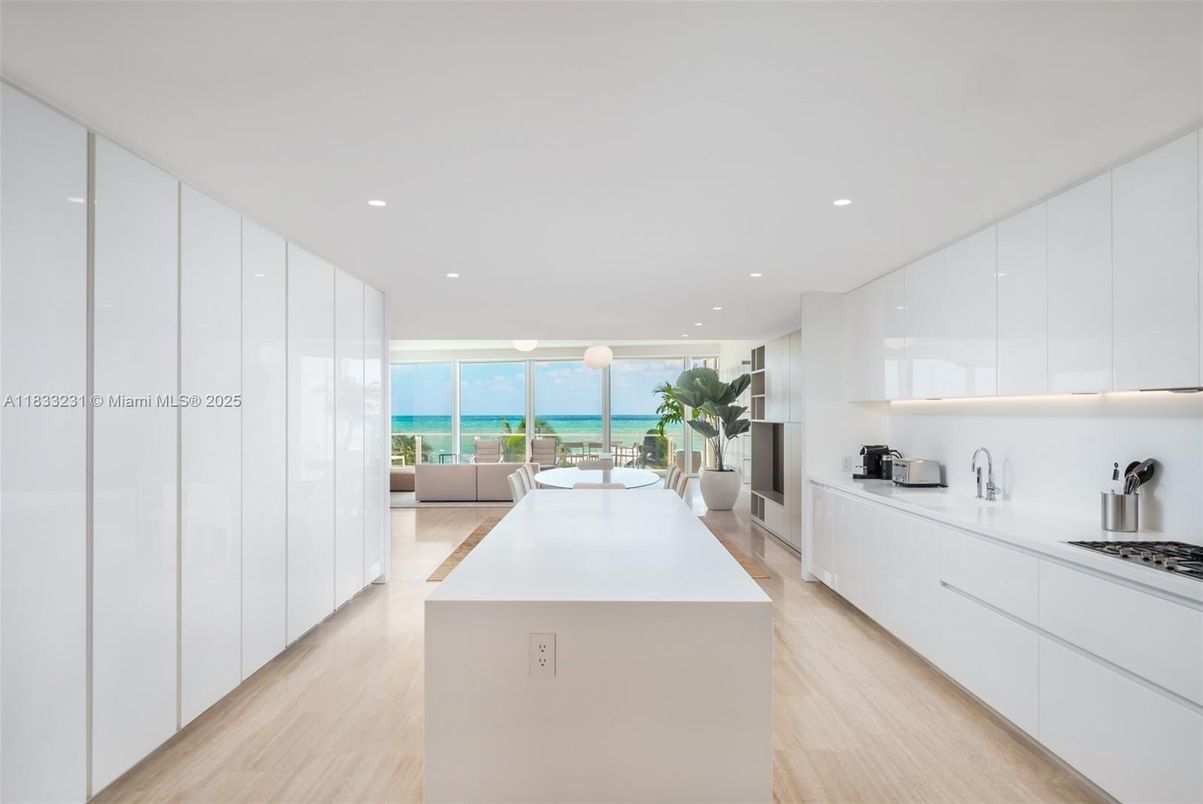 Interior, Kitchen, Recessed Lighting, Stainless Steel Appliances, Water, Wood Texture Flooring
