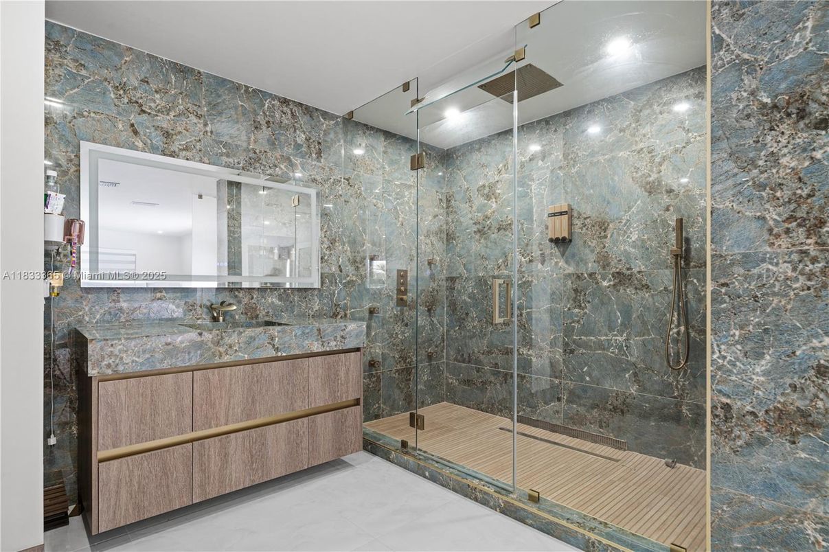 Bathroom, Glass Shower, Interior, Recessed Lighting