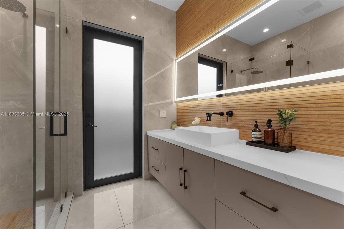 Bathroom, Dual Sink Vanities, Glass Shower, Interior, Recessed Lighting