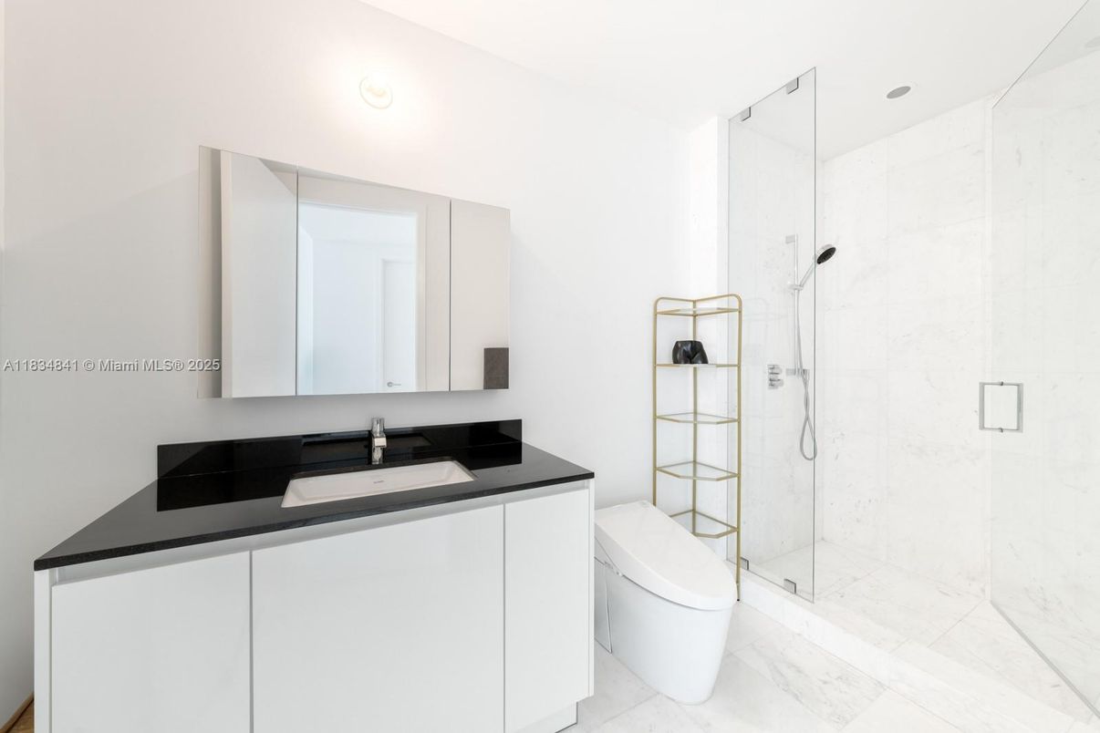 Bathroom, Glass Shower, Interior, Marble, Marble Walls, Recessed Lighting