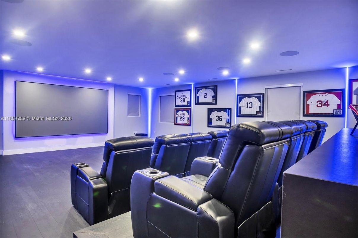 Home Theatre Room, Interior, Projection Screen, Recessed Lighting, Theatre Room, Wood Texture Flooring