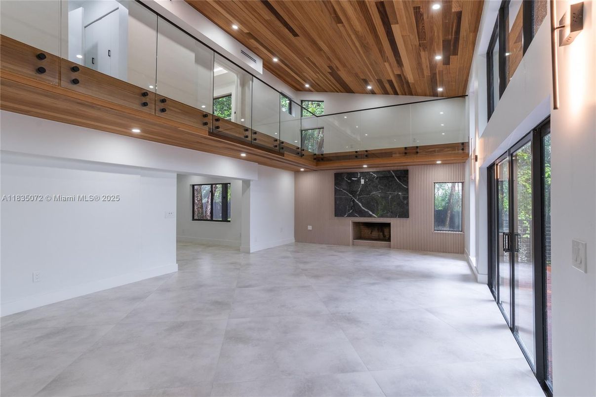 Fireplace, Interior, Recessed Lighting, Wooden Ceilings