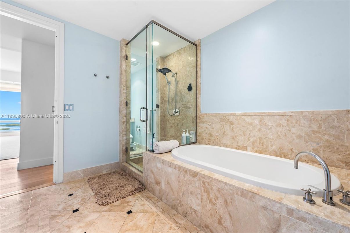 Bathroom, Glass Shower, Interior, Recessed Lighting, Wood Texture Flooring