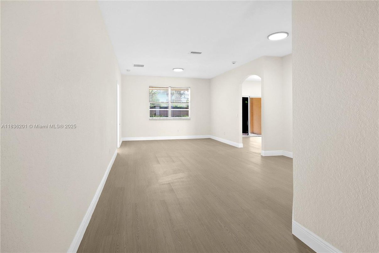 Empty room, Interior, Recessed Lighting, Wood Texture Flooring