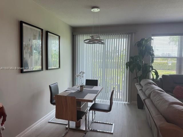 Dining room, Interior, Pendant Lights, Wood Texture Flooring