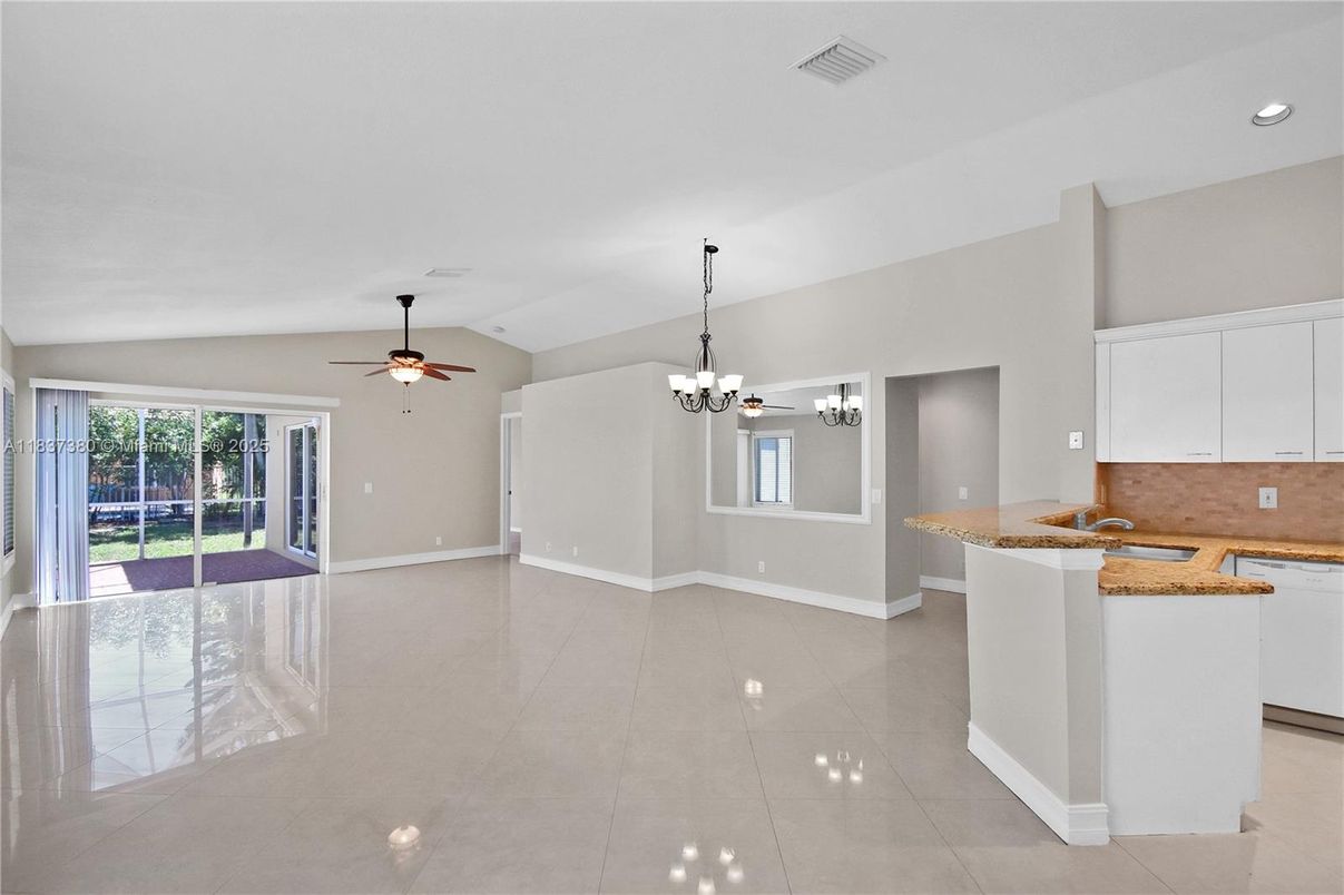 Chandelier, Empty room, Interior, Kitchen, Recessed Lighting
