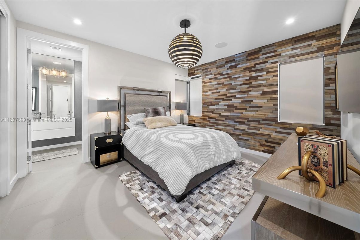 Bedroom, Interior, Recessed Lighting, Wooden Walls