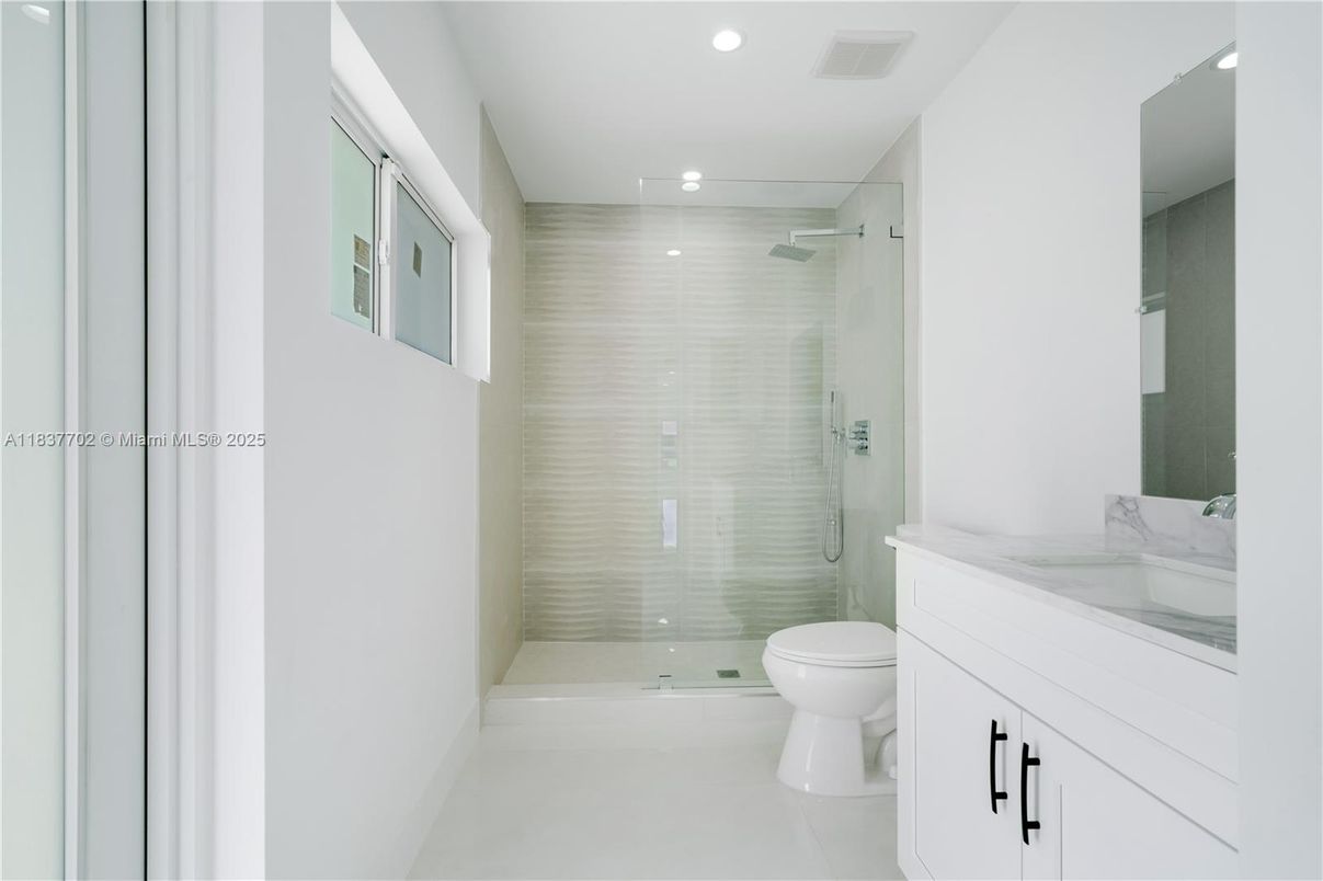 Bathroom, Glass Shower, Interior, Recessed Lighting