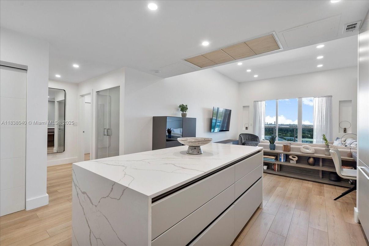 Interior, Kitchen, Recessed Lighting, Wood Texture Flooring