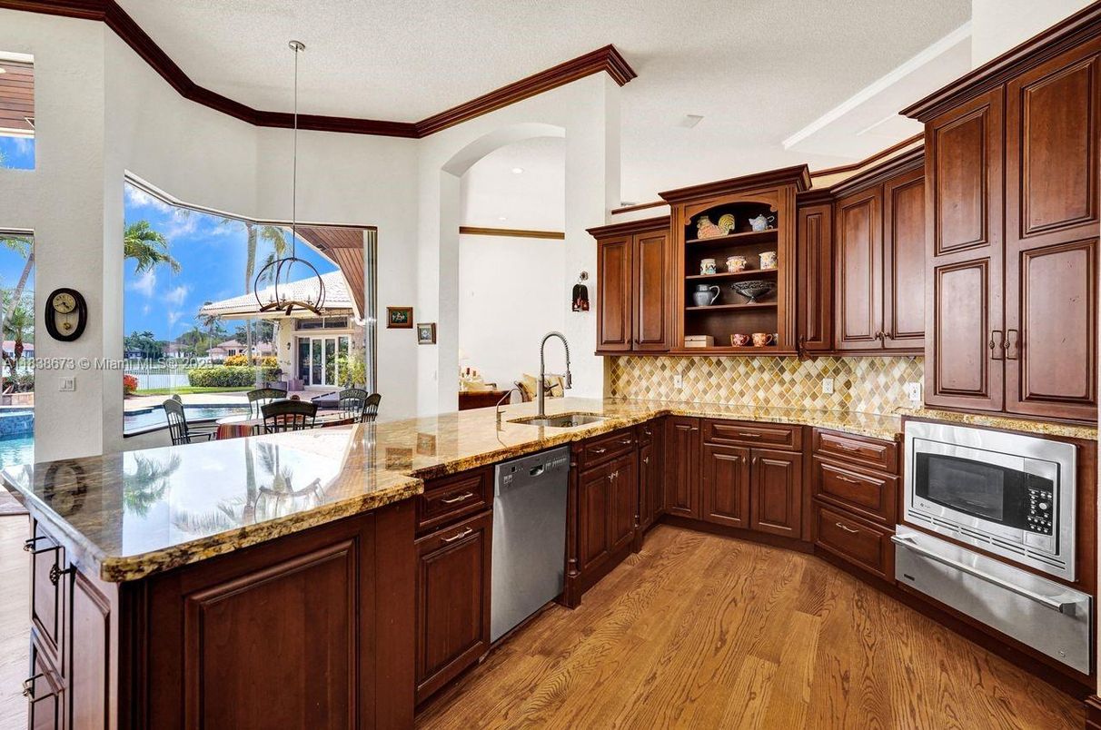 Interior, Kitchen, Pendant Lights, Stainless Steel Appliances, Wood Texture Flooring