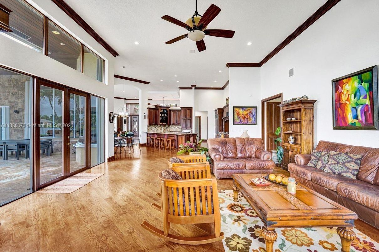 Interior, Kitchen, Living room, Recessed Lighting, Stainless Steel Appliances, Wood Texture Flooring