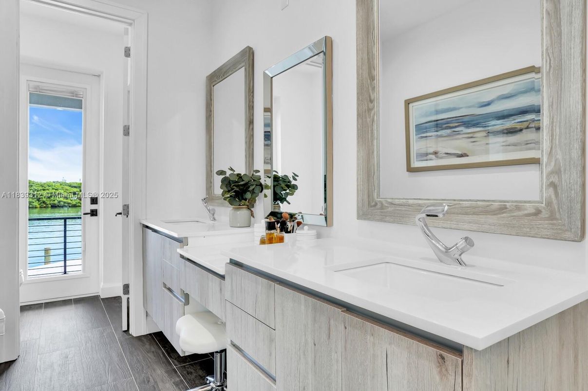 Bathroom, Dual Sink Vanities, Interior, Water, Wood Texture Flooring