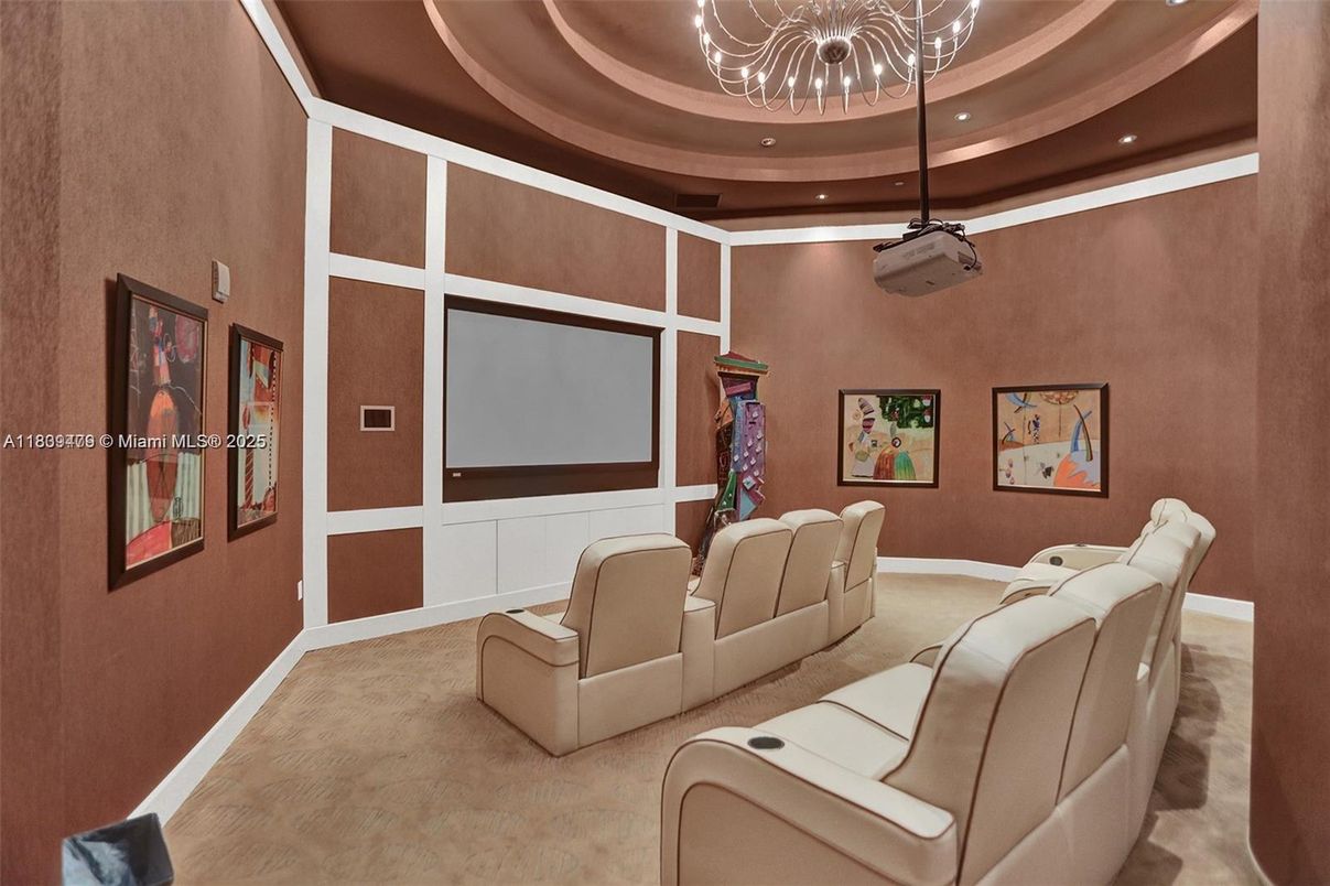 Chandelier, Home Theatre Room, Interior, Projection Screen, Recessed Lighting, Theatre Room