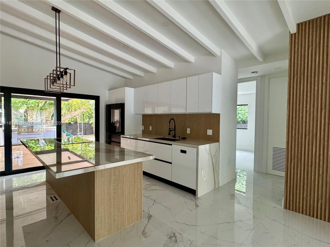 Interior, Kitchen, Marble, Pendant Lights