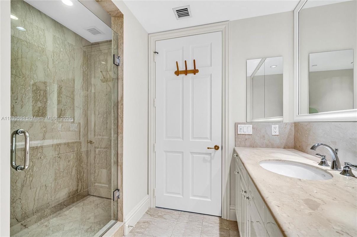 Bathroom, Dual Sink Vanities, Glass Shower, Interior, Recessed Lighting