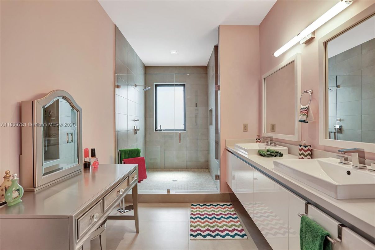 Bathroom, Dual Sink Vanities, Glass Shower, Interior, Recessed Lighting