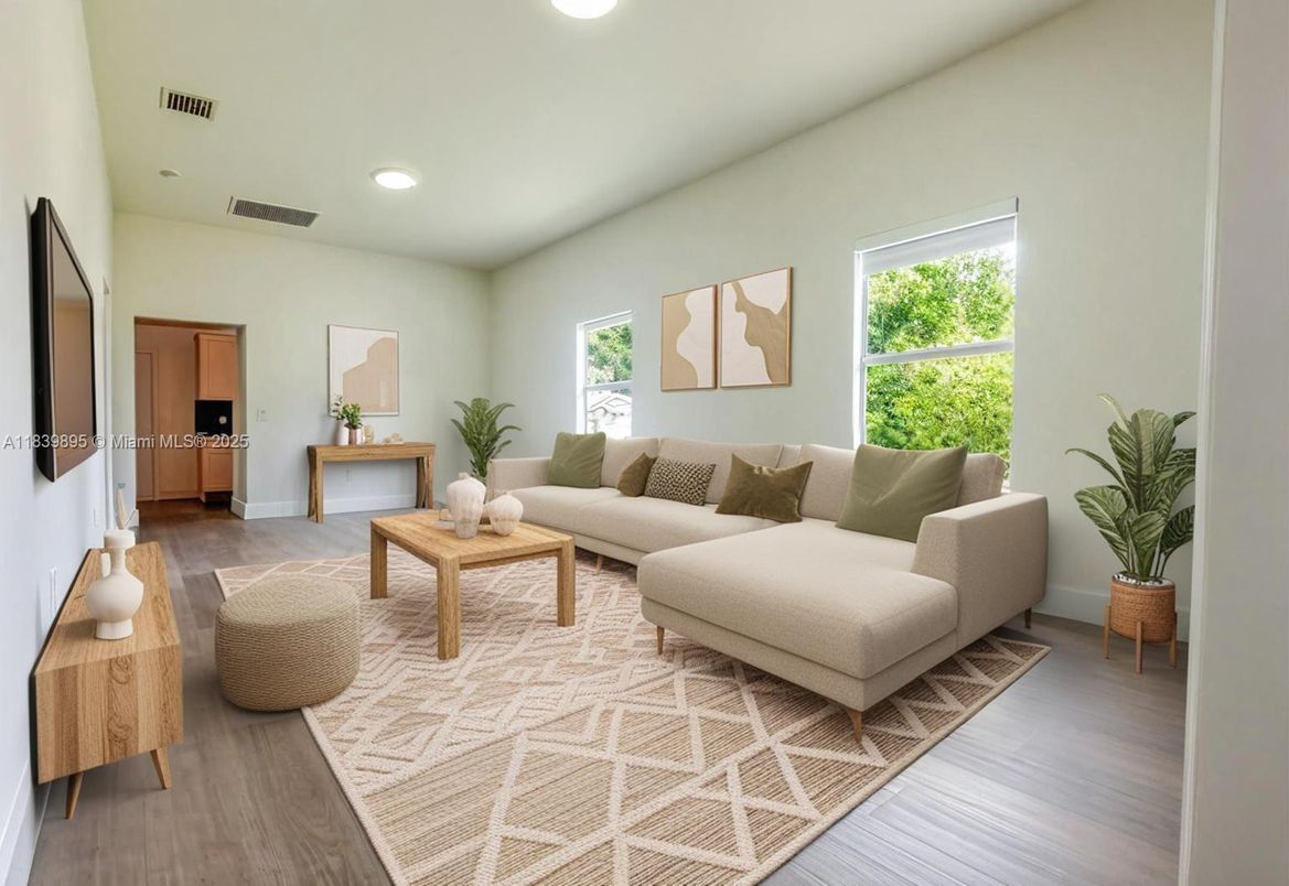Interior, Living room, Recessed Lighting, Wood Texture Flooring