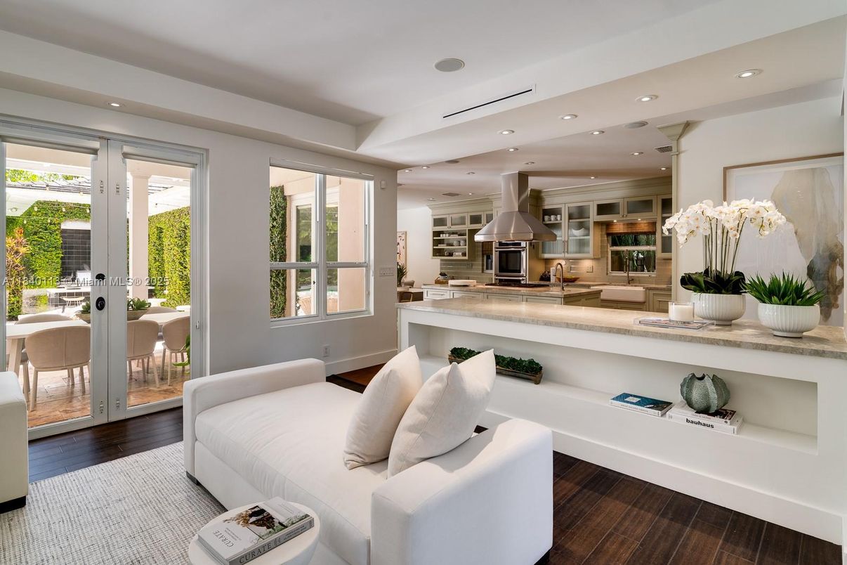Interior, Kitchen, Living room, Recessed Lighting, Stainless Steel Appliances, Wood Texture Flooring
