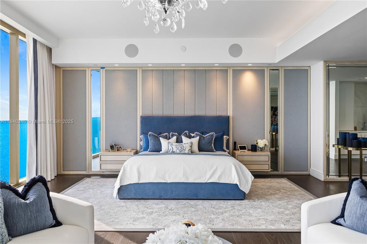 Bedroom, Interior, Recessed Lighting, Water, Wood Texture Flooring