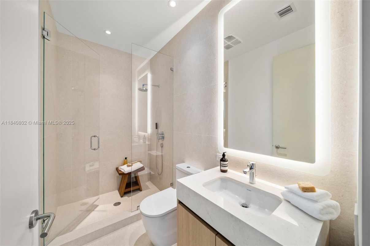 Bathroom, Glass Shower, Interior, Recessed Lighting