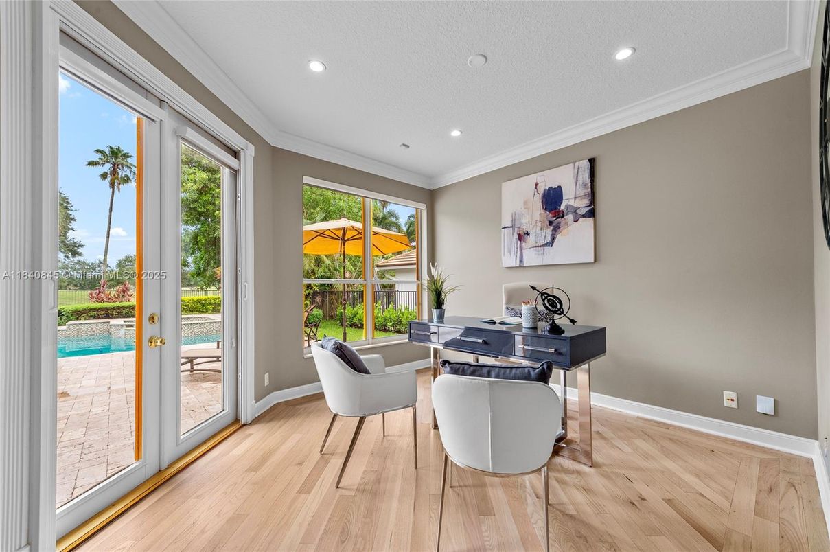 Home Office, Interior, Recessed Lighting, Wood Texture Flooring