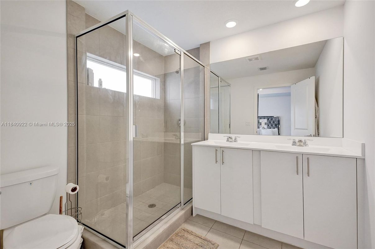 Bathroom, Dual Sink Vanities, Glass Shower, Interior, Recessed Lighting