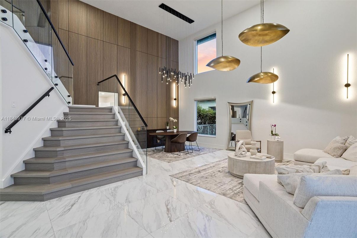 Dining room, Interior, Living room, Marble, Pendant Lights