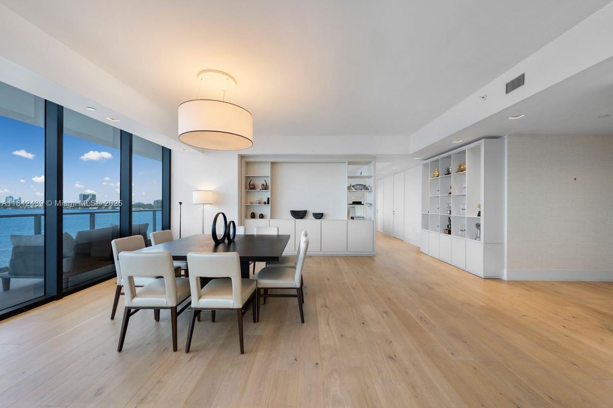 Dining room, Interior, Recessed Lighting, Water, Wood Texture Flooring