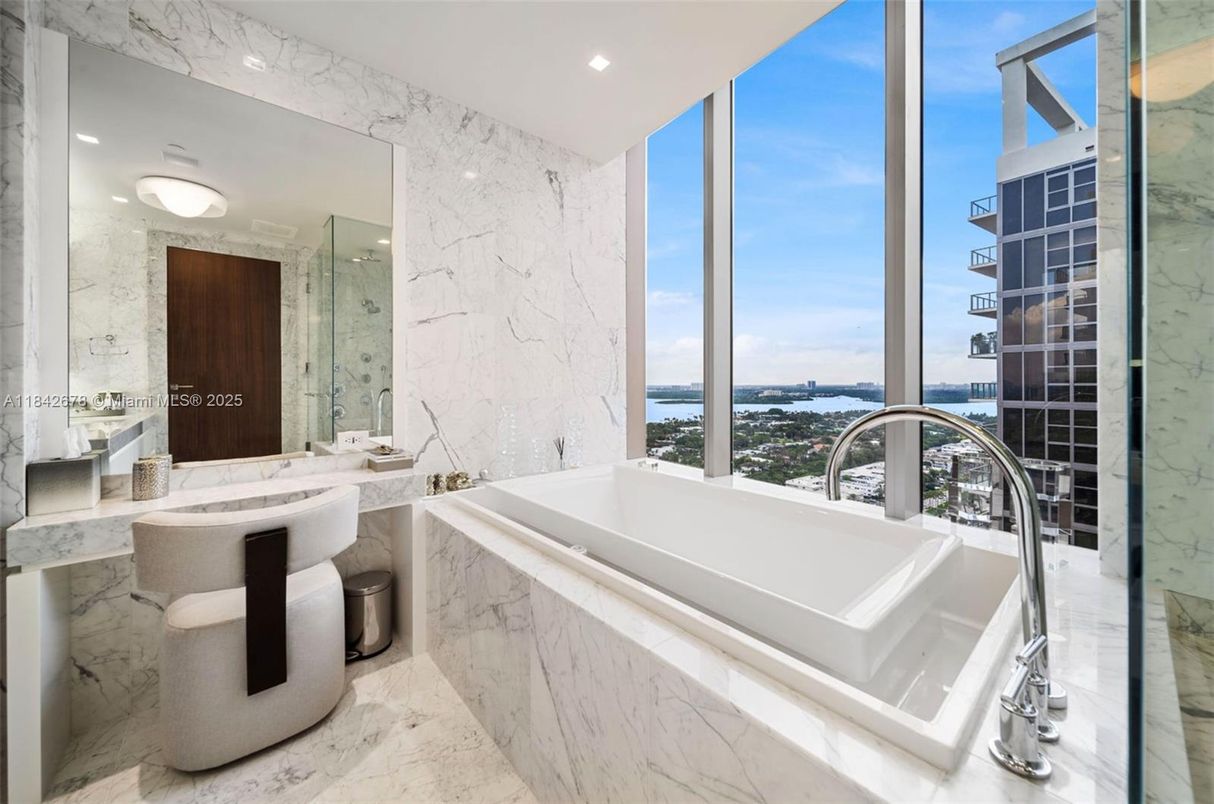 Bathroom, Interior, Marble, Marble Walls, Recessed Lighting, Water