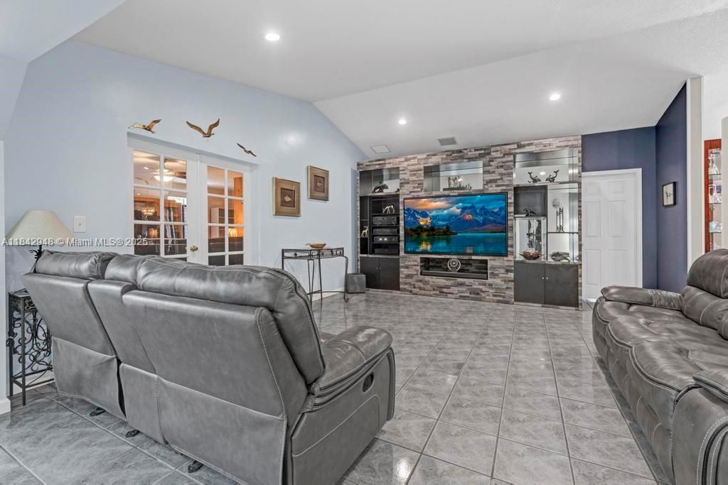 Interior, Living room, Recessed Lighting, Stone Walls