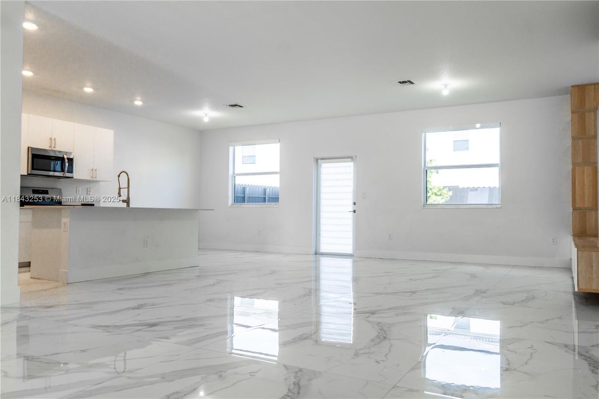 Empty room, Interior, Kitchen, Marble, Recessed Lighting