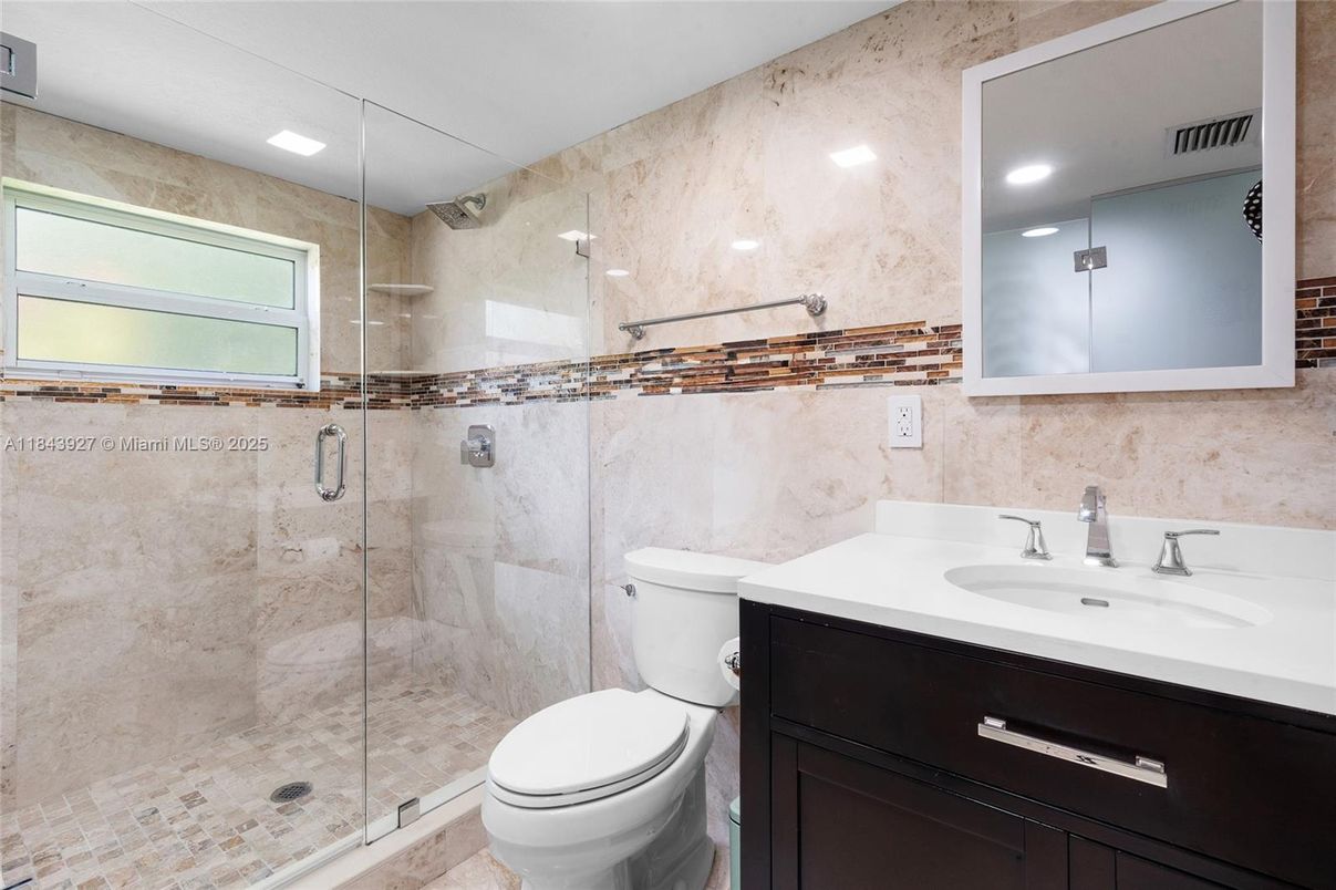 Bathroom, Glass Shower, Interior, Recessed Lighting