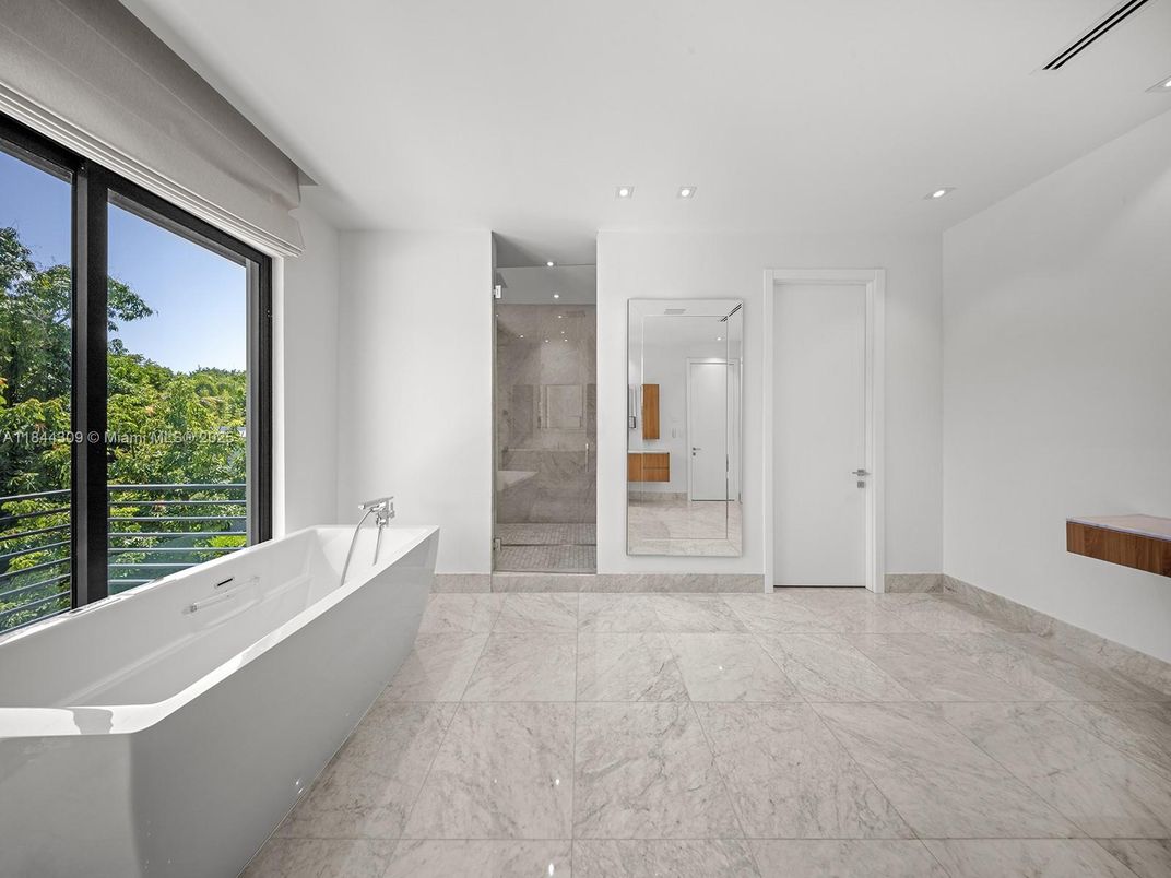 Bathroom, Free Standing Baths, Glass Shower, Interior, Marble, Recessed Lighting