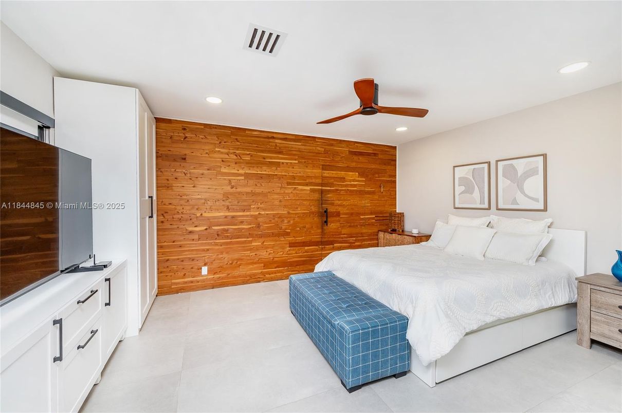 Bedroom, Interior, Recessed Lighting, Wooden Walls