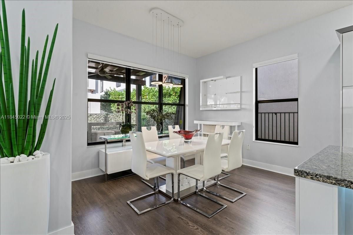 Dining room, Interior, Pendant Lights, Wood Texture Flooring