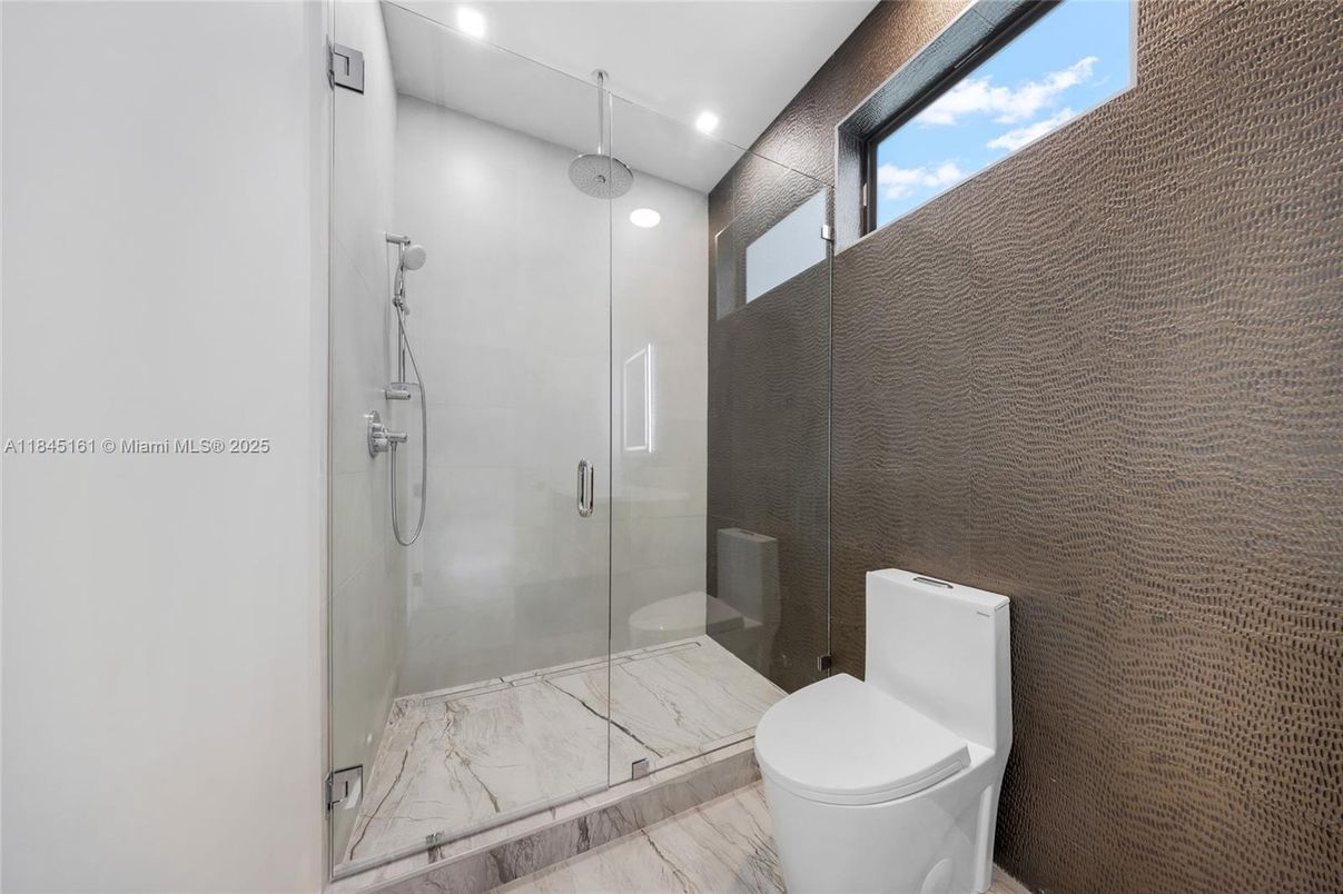 Bathroom, Glass Shower, Interior, Marble, Recessed Lighting
