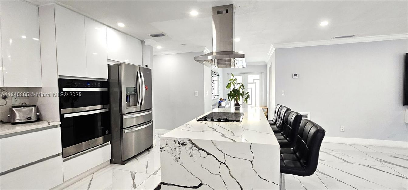 Interior, Kitchen, Marble, Recessed Lighting, Stainless Steel Appliances
