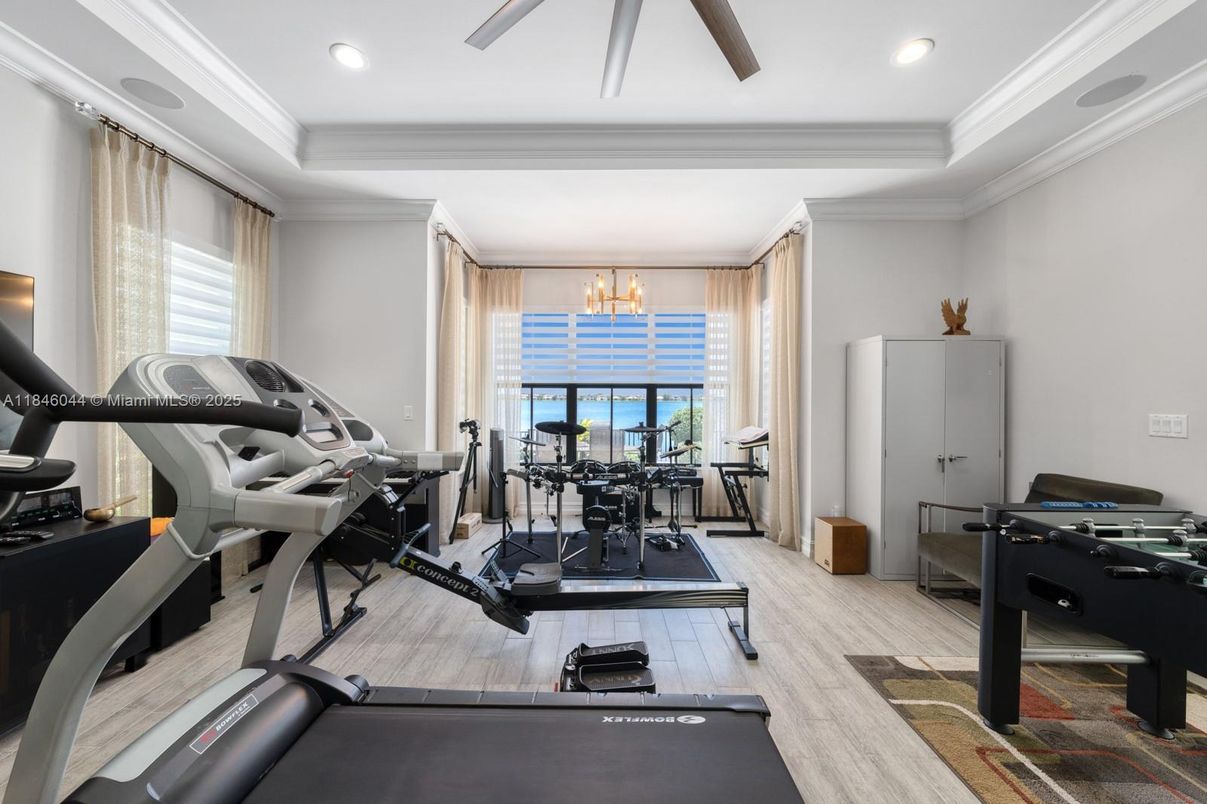 Fitness Equipment, Interior, Recessed Lighting, Water, Wood Texture Flooring