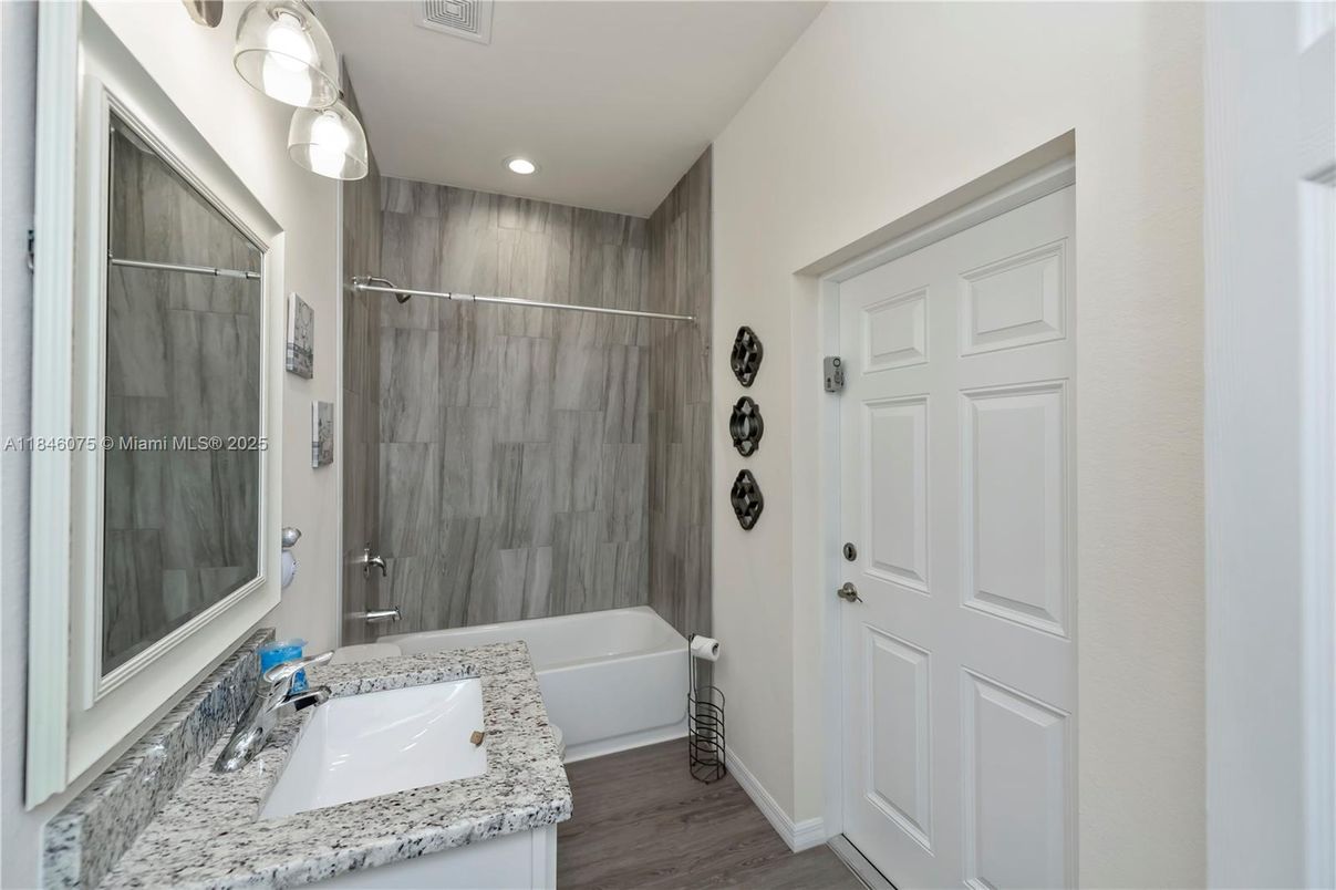 Bathroom, Interior, Recessed Lighting, Wood Texture Flooring
