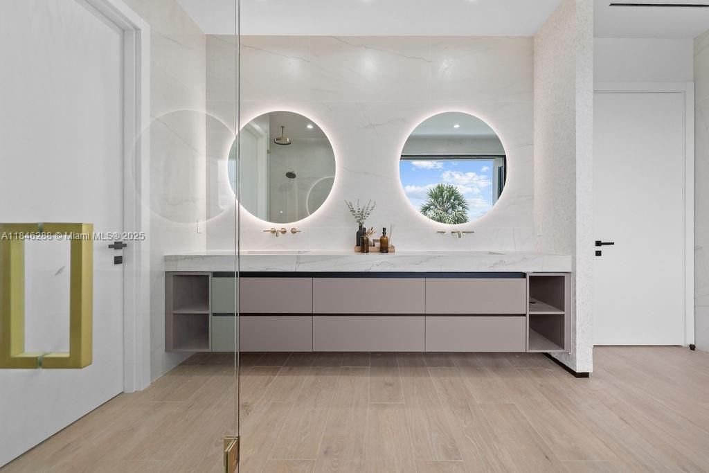 Interior, Marble Walls, Wood Texture Flooring