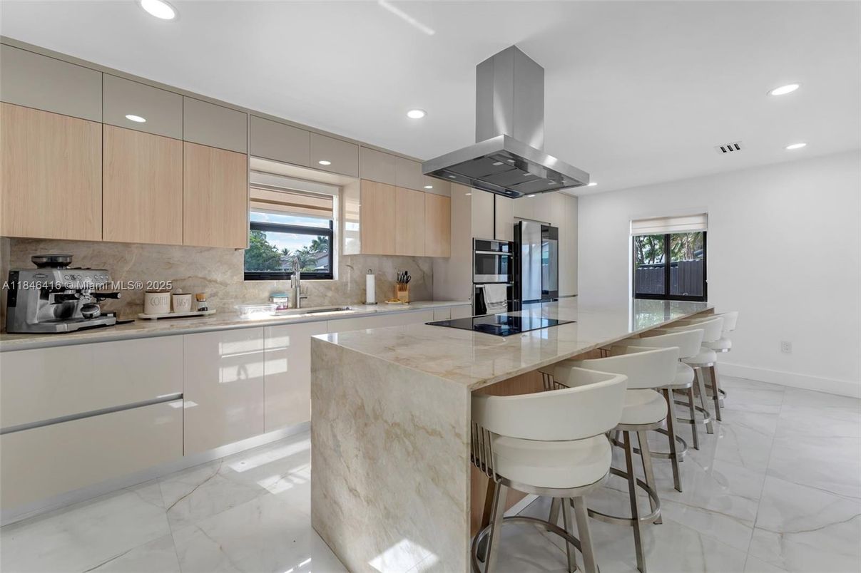 Interior, Kitchen, Marble, Recessed Lighting, Stainless Steel Appliances