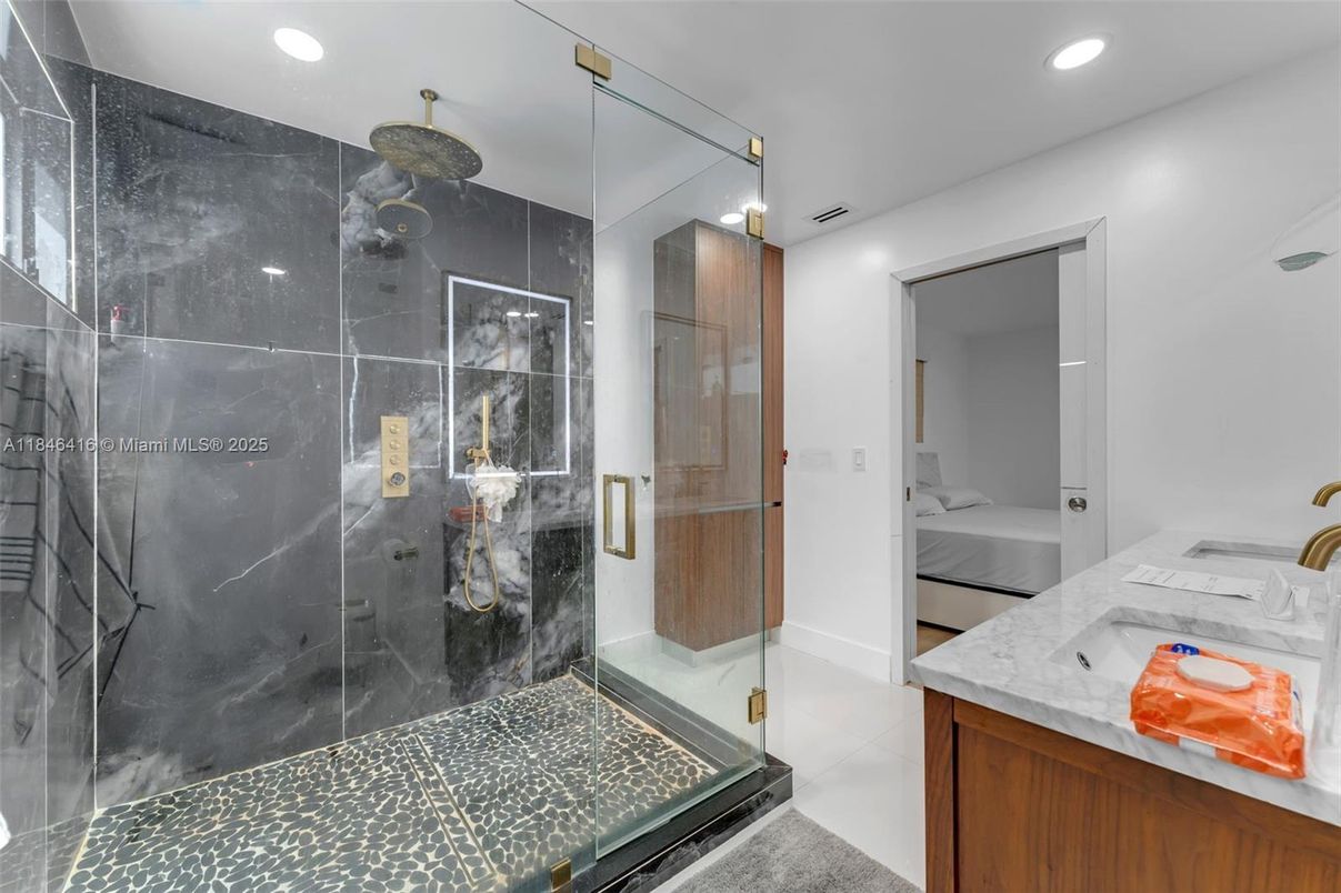 Bathroom, Glass Shower, Interior, Recessed Lighting