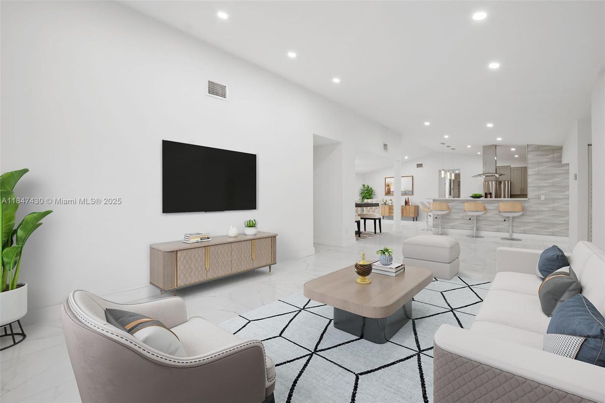 Interior, Kitchen, Marble, Pendant Lights, Recessed Lighting, Stainless Steel Appliances