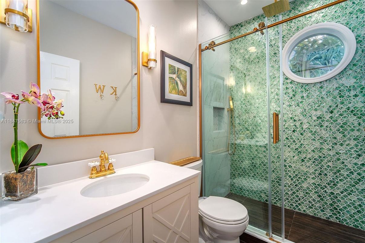 Bathroom, Glass Shower, Interior, Recessed Lighting