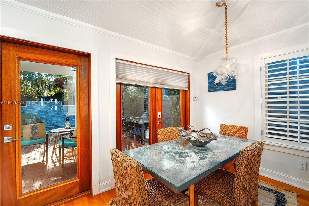 Dining room, Interior, Pendant Lights, Wood Texture Flooring